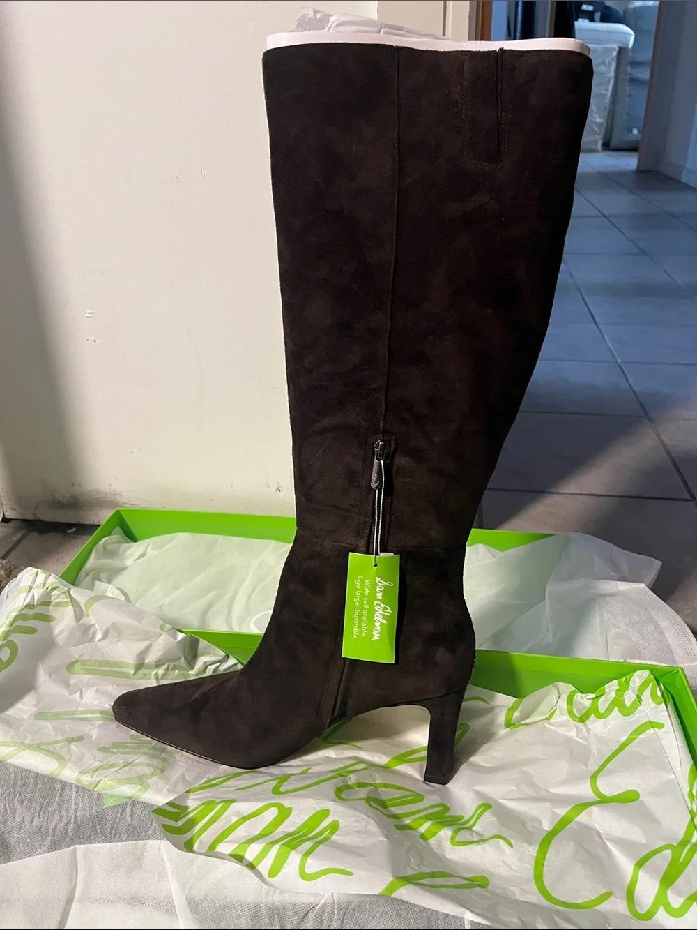 Women's Knee-High Pointed Toe Suede Boot in Dark Brown